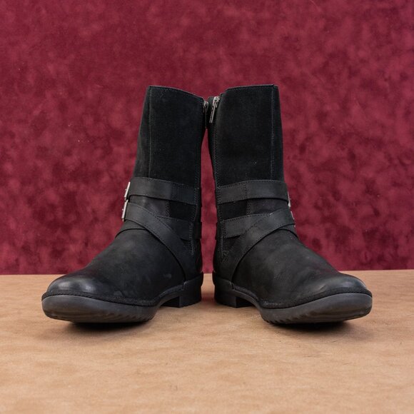 UGG Women Lorna Black Leather Waterproof Shearling Top Mid Calf Boots sz 8.5 - Picture 3 of 8
